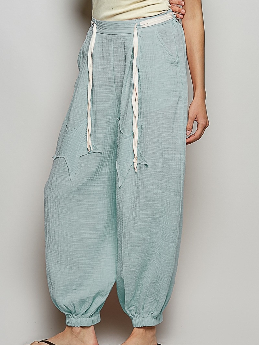103 POL Powder Blue Cotton Gauze Drawstring Joggers